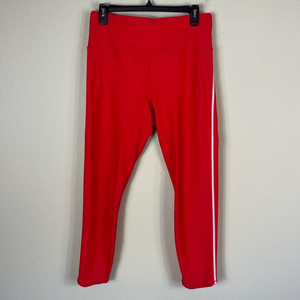 Athleta Pacesetter 7/8 Tipped Tights Leggings Red White Stripe Size Large - Picture 3 of 7